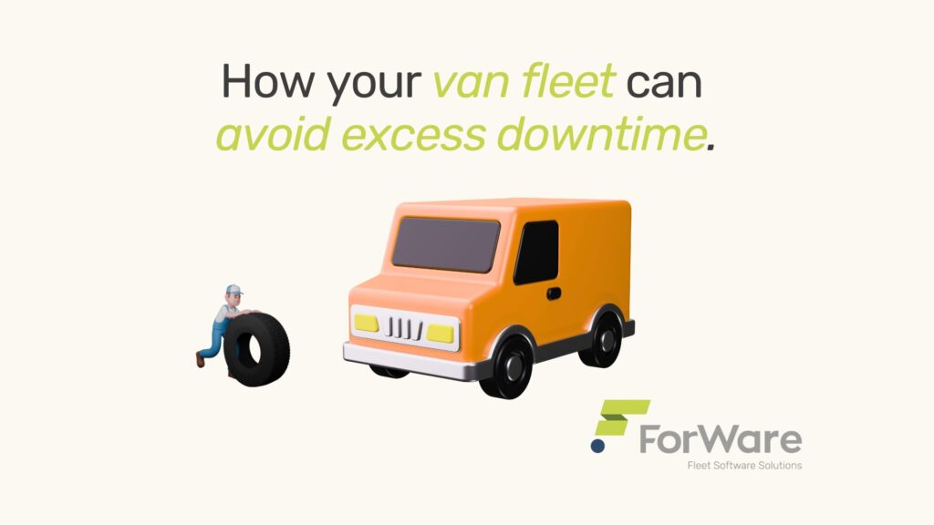 A man brings a tyre to fit to an orange van.
